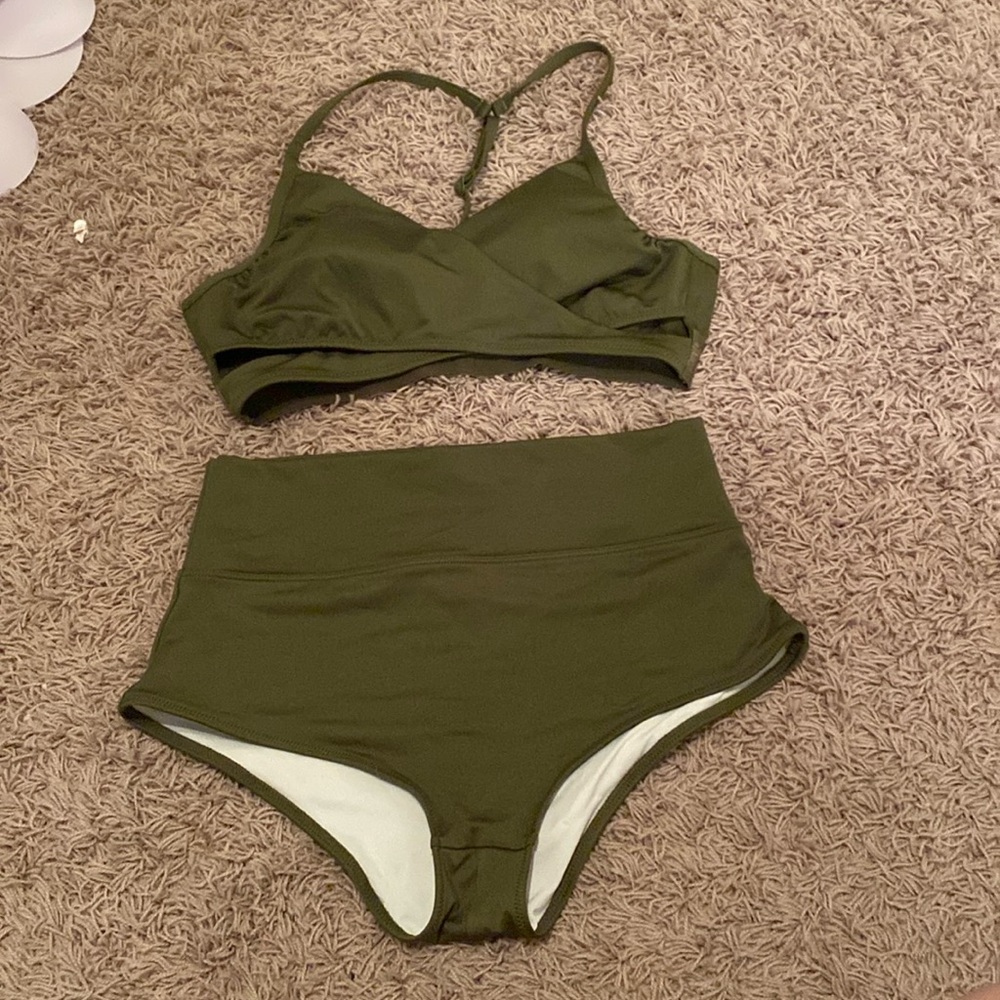 PINK body wrap bikini top and high-rise bottoms